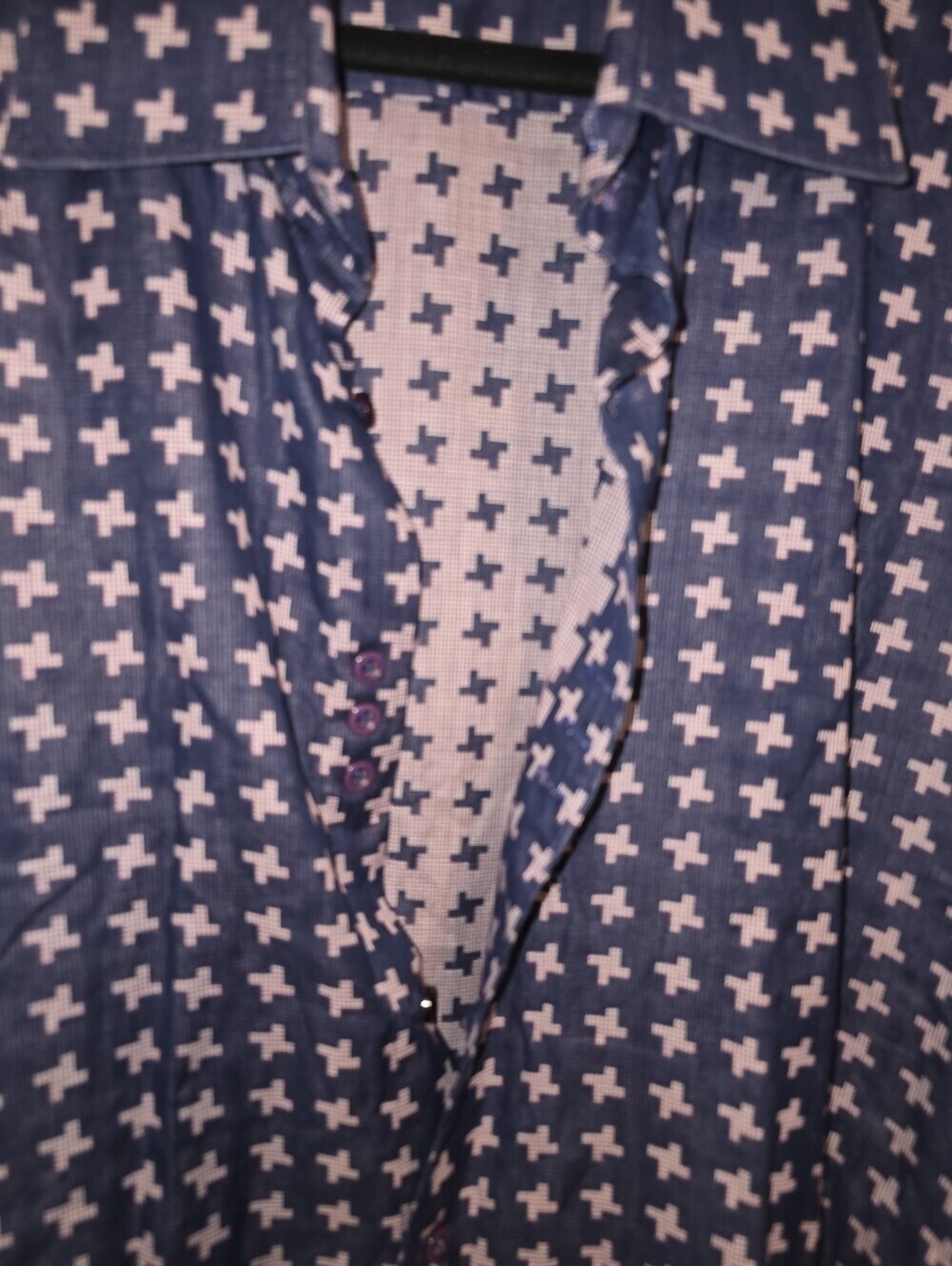 BOGOSSE Men's Navy Button-Down Shirt with Pink Cross Print - Picture 5 of 6